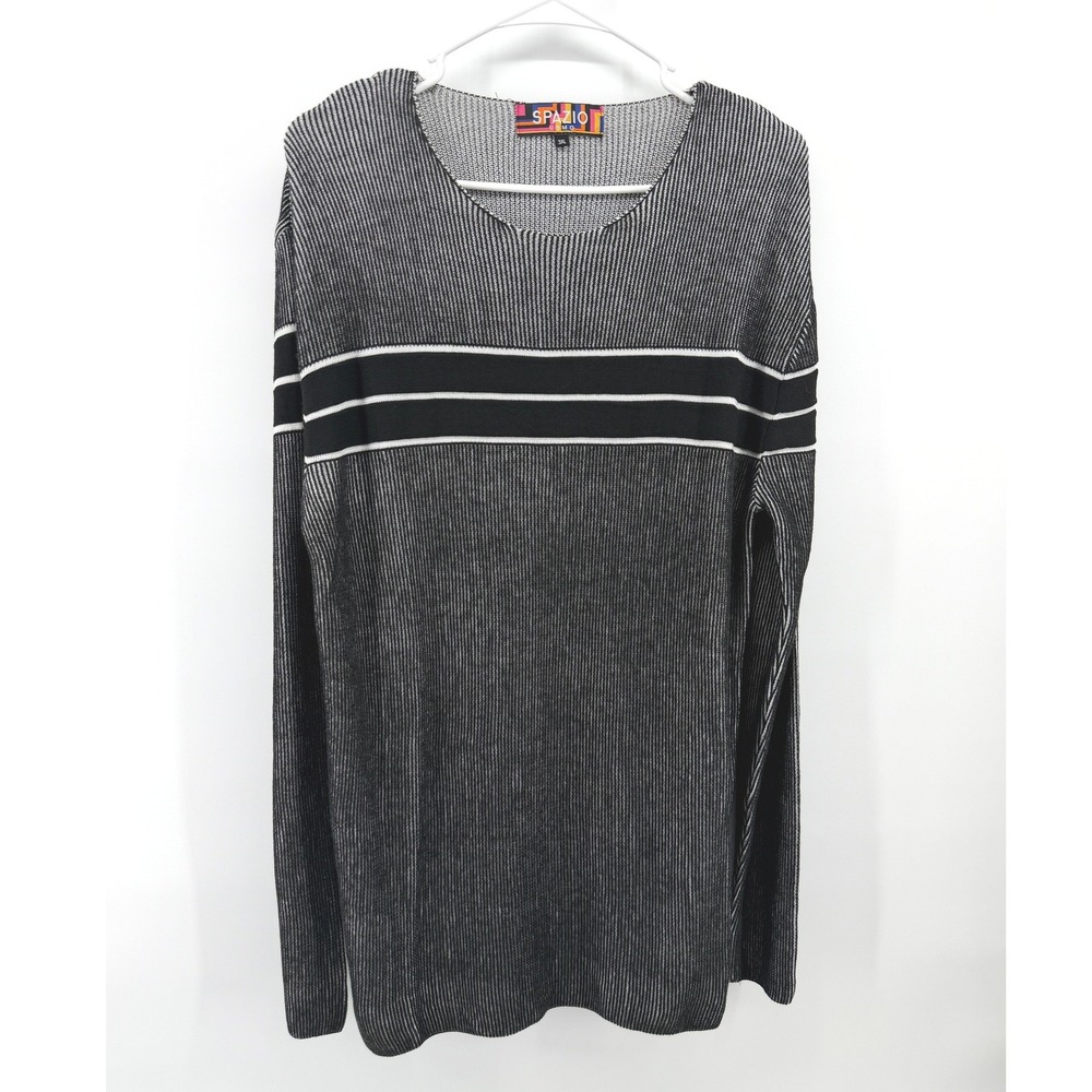 NEW Spazio Uomo Knit Sweater Women 3XL Black Striped Long Sleeve Stretch Casual